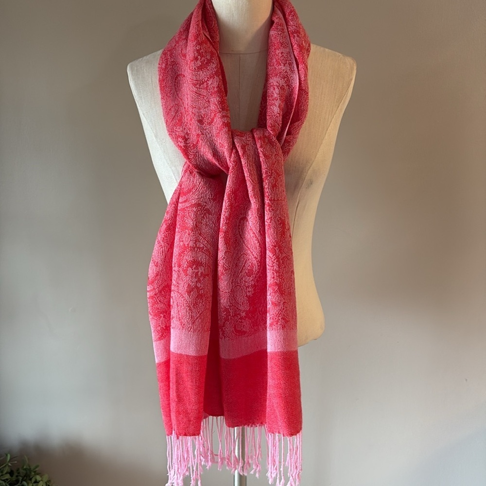 Pashmina REVERSIBLE reddish pink paisley wrap scarf headscarf silk blend big